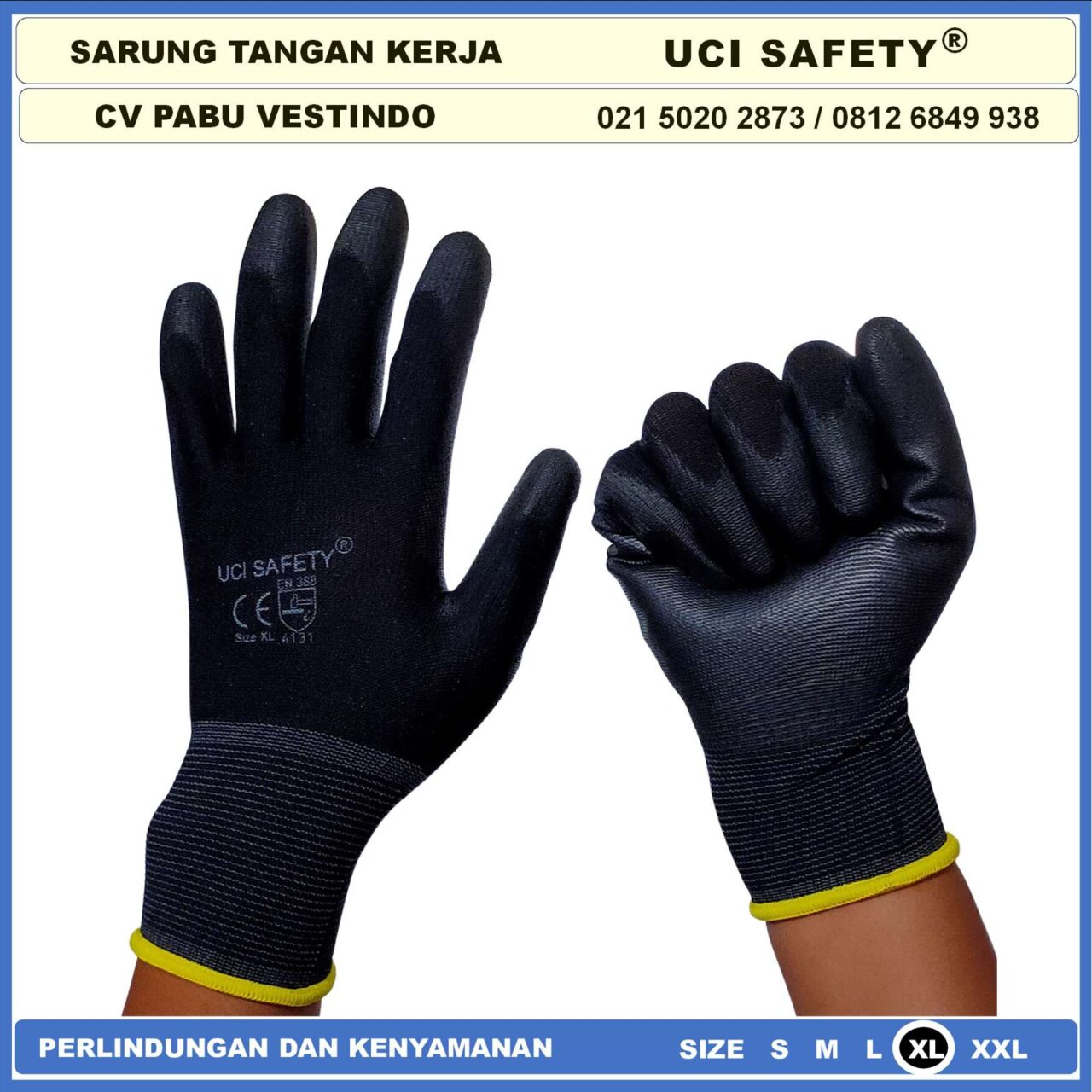 Uci Safety Sarung Tangan Kerja Karet Polyurethane PU Palm Fit Ukuran S