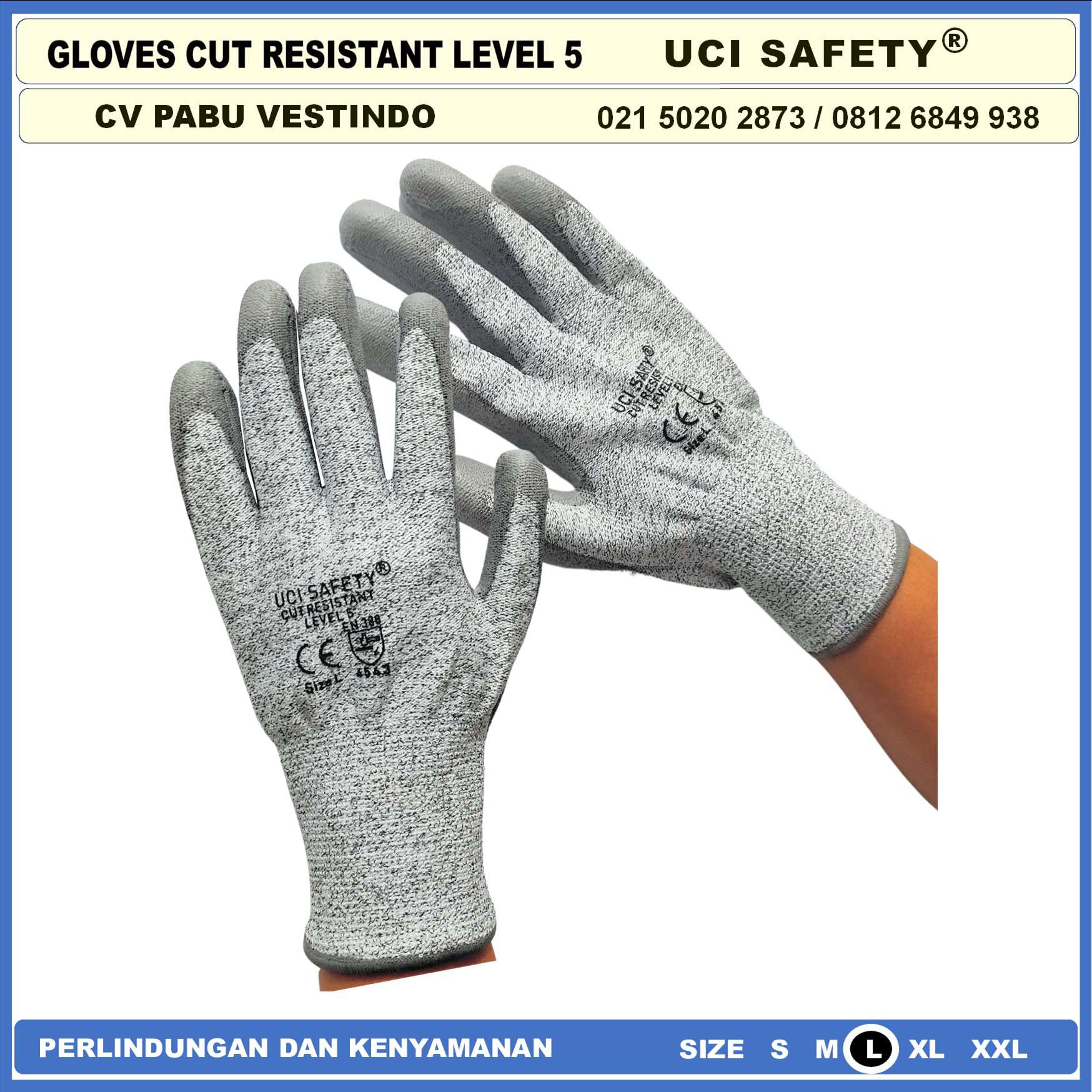 Pasang Sarung Tangan Anti Potong Cut Resistant Merk Uci Safety Cv