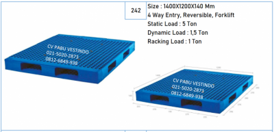 Pallet Plastik NPI-1412 4 Way Entry, Reversible, Forklift