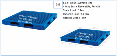 Pallet Plastik NPI-1414 4 Way Entry, Reversible, Forklift
