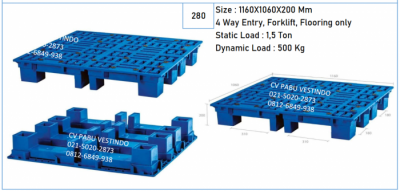 Pallet Plastik 4 Way Entry, Forklift, Flooring only P-044