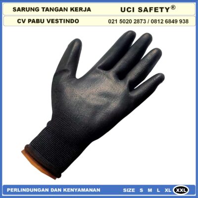 Safety Gloves Bengkel Hand Gloves Hitam Black Dilapisi Karet Proyek Palm Fit Polyurethane Multi Purpose PU Bahan Nylon Polyester Coating Karet Berkebun Montir Motor - Gambar 7