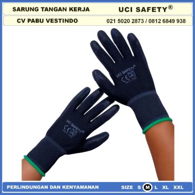 Safety Gloves Hand Gloves Industri Pabrik Dilapisi Karet Proyek Palm Fit Polyurethane Multi Purpose PU Bahan Nylon Polyester Coating Karet Berkebun Bengkel Motor Hitam Black - Gambar 7