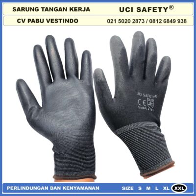 Sarung Tangan Uci Safety Bahan Nylon Polyester PU Statis Coating Karet - Gambar 4