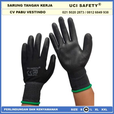 Proyek Tukang Bagunan Uci Safety Hitam Black Dilapisi Karet Berkebun - Gambar 8