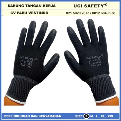 Sarung Tangan Bengkel Multi Purpose Karet PU Proyek Uci Safety Hitam Black Coating Karet Kerja Dilapisi Karet - Gambar 4