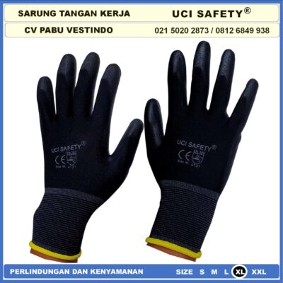 Safety Gloves Bahan Nylon Polyester Sarung Tangan Hitam Black - Gambar 2