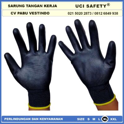 Safety Gloves Hitam Black Dilapisi Karet Security Palmfit Karet Multitask Static Packing Telapak Tangan dilapisi karet Bagunan Montir Motor Uci Safety Anti Slip - Gambar 3