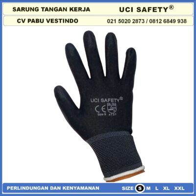 Safety Gloves Multi Purpose PU Packing Telapak Tangan dilapisi karet Bagunan Montir Motor Hitam Black Dilapisi Karet Proyek Palm Fit Polyurethane Multitask Static - Gambar 7