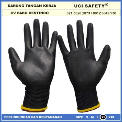 Safety Gloves Bengkel Hand Gloves Hitam Black Dilapisi Karet Proyek Palm Fit Polyurethane Multi Purpose PU Bahan Nylon Polyester Coating Karet Berkebun Montir Motor - Gambar 6