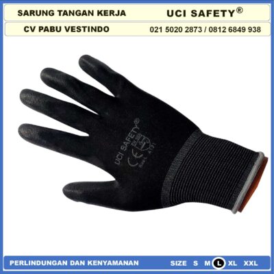 Sarung Tangan Uci Safety Motor Bengkel otomotif Bagunan Coating Karet Pengaman kerja Packing PU Statis Multitask Karet Palm Fit Ukuran S,M, L, XL Proyek Satpam Anti Slip - Gambar 3