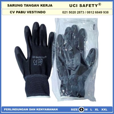 Sarung Tangan Uci Safety Hand Gloves Motor, Mekanik, Bengkel, Montir, otomotif Berkebun Proyek Bagunan Tukang Coating Karet Telapak Tangan dilapisi karet Pengaman kerja Sarung Tangan Safety Kerja Bahan Nylon Packing, Kerja, Elektronik PU Static - Gambar 2