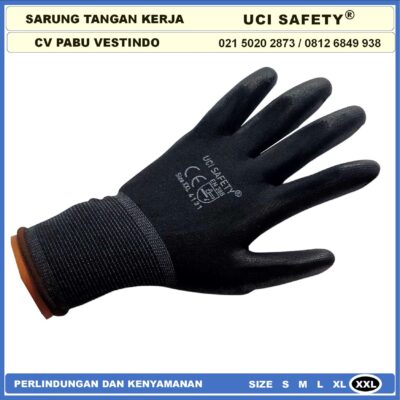 Safety Gloves Bahan Nylon Statis Polyester Sarung Tangan Sarung Tangan Safety Kerja Multi Purpose PU Karet Palmfit Dilapisi Karet Motor, Mekanik, Bengkel, Montir, otomotif Telapak Tangan dilapisi karet Pengaman kerja Uci Safety Kerja - Gambar 3