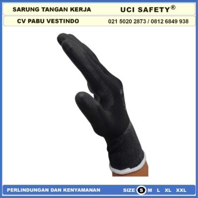 Proyek Tukang Bagunan Uci Safety Hitam Black Dilapisi Karet Berkebun - Gambar 3