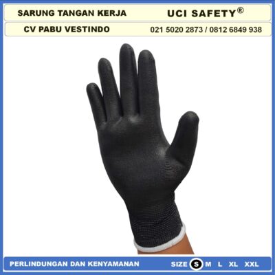 Safety Gloves Bahan Nylon Statis Polyester Sarung Tangan Sarung Tangan Safety Kerja Multi Purpose PU Karet Palmfit Dilapisi Karet Motor, Mekanik, Bengkel, Montir, otomotif Telapak Tangan dilapisi karet Pengaman kerja Uci Safety Kerja - Gambar 7