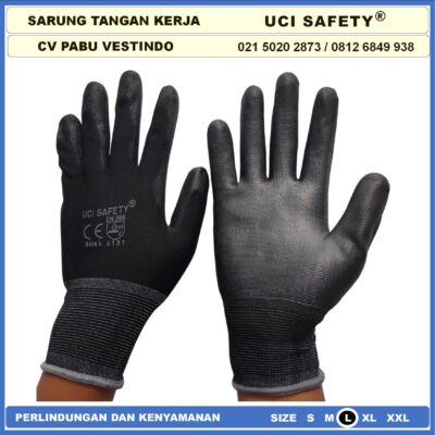 Sarung Tangan Tukang Telapak Tangan dilapisi karet Bahan Nylon Polyester Elektronik Assembly Static Multi Purpose Polyurethane Kerja Palmfit Safety Gloves Security Dilapisi Karet Industri Pabrik Uci Safety Motor Bengkel otomotif - Gambar 4