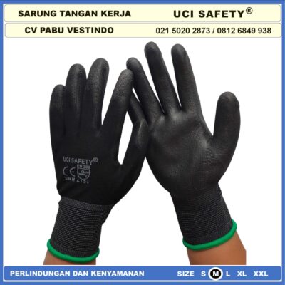 Safety Gloves Dilapisi Karet Proyek Palmfit Karet Multitask Static Packing Telapak Tangan dilapisi karet Bagunan Montir Motor Hitam Black Anti Slip Security - Gambar 3