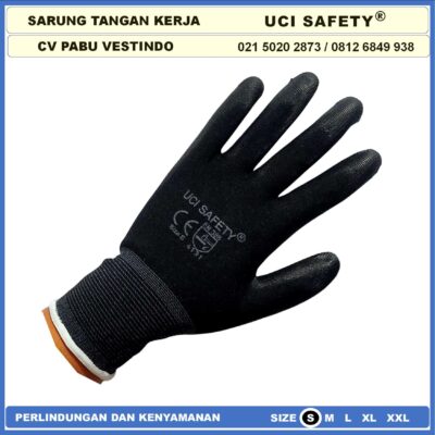 Safety Gloves Kerja Sarung Tangan Multi Purpose PU Bahan Nylon Polyester Coating Karet Berkebun Bengkel Hand Gloves Industri Pabrik Satpam Ukuran S,M, L, XL Palm Fit Polyurethane - Gambar 7