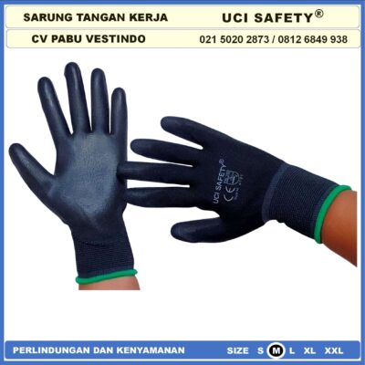 Safety Gloves Hand Gloves Industri Pabrik Dilapisi Karet Proyek Palm Fit Polyurethane Multi Purpose PU Bahan Nylon Polyester Coating Karet Berkebun Bengkel Motor Hitam Black - Gambar 6