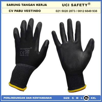 Safety Gloves Industri Pabrik Satpam Proyek Palm Fit Polyurethane Multi Purpose PU Bahan Nylon Polyester Coating Karet Berkebun Bengkel Hand Gloves Hitam Black Dilapisi Karet - Gambar 6