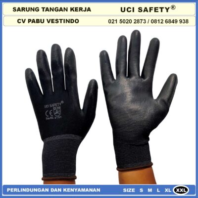 Sarung Tangan Statis Multi Purpose Polyester Multitask Sarung Tangan Polyurethane Karet Kerja Palm Fit Palmfit Size Ukuran S,M, L, XL Safety Gloves Proyek Security Satpam Kerja Uci Safety - Gambar 6