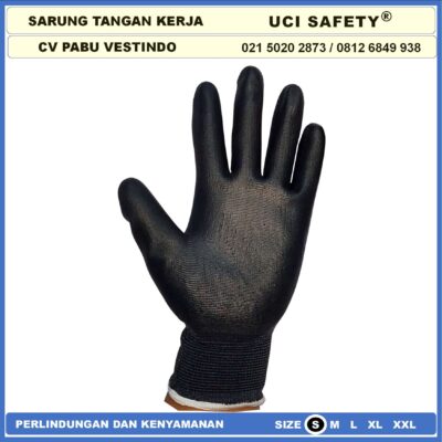 Safety Gloves Coating Karet Berkebun Montir Motor Hitam Black Dilapisi Karet Proyek Palm Fit Polyurethane Multi Purpose PU Bahan Nylon Polyester Telapak Tangan dilapisi karet Bagunan - Gambar 2