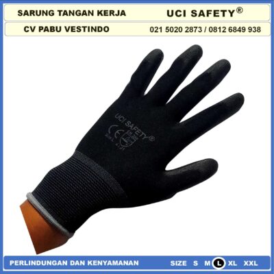 Sarung Tangan Uci Safety Montir Berkebun Tukang Telapak Tangan dilapisi karet Bahan Nylon Polyester Elektronik Assembly Static Multi Purpose Polyurethane Kerja Palmfit Safety Gloves Security Dilapisi Karet Industri Pabrik Anti Slip Motor - Gambar 4