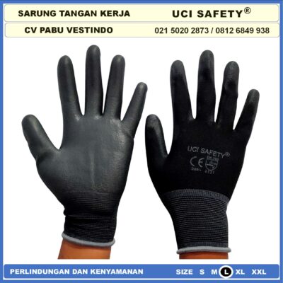 Sarung Tangan Statis Multitask Karet Palm Fit Ukuran S,M, L, XL Proyek Satpam Anti Slip Hitam Black Hand Gloves Mekanik Montir Berkebun Tukang Telapak Tangan dilapisi karet Bahan Nylon Polyester Elektronik Assembly - Gambar 4