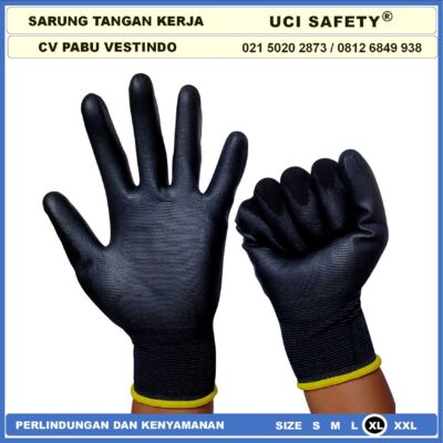 Sarung Tangan Multitask Karet Palm Fit Ukuran S,M, L, XL Proyek Satpam Anti Slip Hitam Black Hand Gloves Mekanik Montir Berkebun Tukang Telapak Tangan dilapisi karet Bahan Nylon Polyester Elektronik Assembly Static - Gambar 5