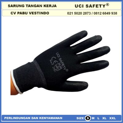 Sarung Tangan Statis Multitask Karet Palm Fit Ukuran S,M, L, XL Proyek Satpam Anti Slip Hitam Black Hand Gloves Mekanik Montir Berkebun Tukang Telapak Tangan dilapisi karet Bahan Nylon Polyester Elektronik Assembly - Gambar 5