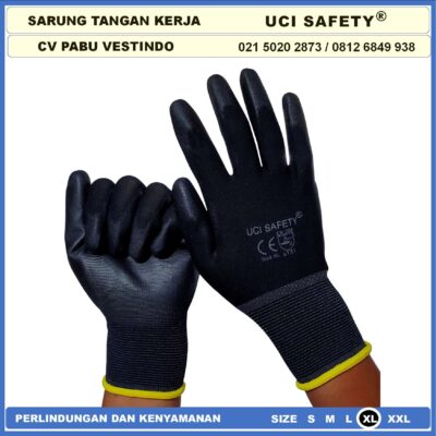 Sarung Tangan Anti Slip Hand Gloves Berkebun Coating Karet Dilapisi Karet Motor, Mekanik, Bengkel, Montir, otomotif Hitam Black Pengaman kerja Packing, Kerja, Elektronik Statis Kerja Safety Gloves Proyek Security Satpam Kerja Sarung Tangan Safety Kerja - Gambar 2