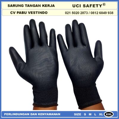 Sarung Tangan Bahan Nylon Polyester Proyek Dilapisi Karet Ukuran S,M, L, XL Montir Coating Karet Uci Safety Kerja Motor Bagunan - Gambar 2