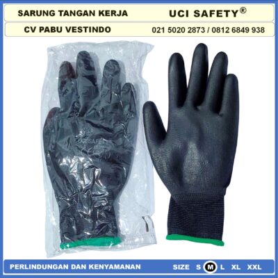 Safety Gloves Multitask Kerja Palmfit Industri Pabrik Polyester Palm Fit Polyurethane Dilapisi Karet Hitam Black Berkebun Bahan Nylon Statis Multi Purpose Pengaman kerja Anti Slip - Gambar 7