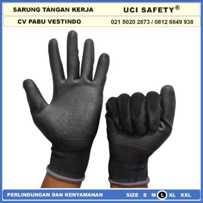 Proyek Tukang Bagunan Uci Safety Hitam Black Dilapisi Karet Berkebun - Gambar 2