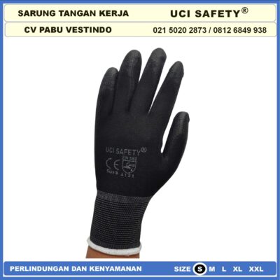 Safety Gloves Bengkel Hand Gloves Hitam Black Dilapisi Karet Proyek Palm Fit Polyurethane Multi Purpose PU Bahan Nylon Polyester Coating Karet Berkebun Montir Motor - Gambar 5