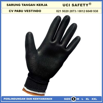 Sarung Tangan Anti Slip Bahan Nylon Polyester PU Coating Karet Karet Safety Gloves Security Uci Safety Ukuran S,M, L, XL - Gambar 7