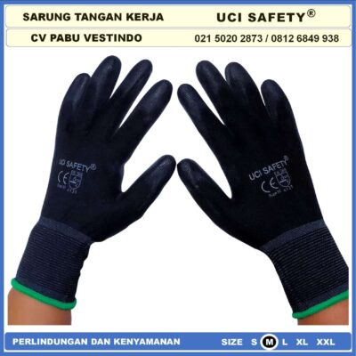 Sarung Tangan Polyurethane Palm Fit Safety Gloves Satpam Hitam Black - Gambar 4