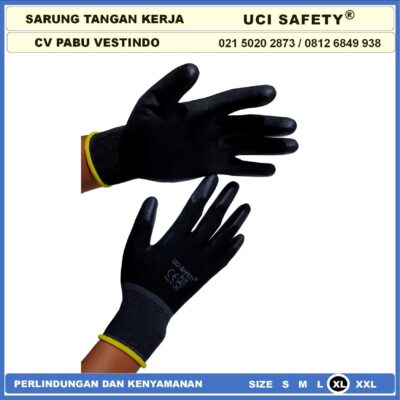 Safety Gloves Berkebun Bengkel Motor Hitam Black Dilapisi Karet Proyek Palm Fit Polyurethane Multi Purpose PU Bahan Nylon Polyester Coating Karet Bagunan Montir - Gambar 7