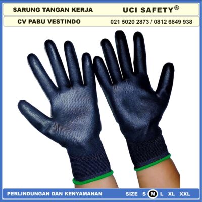 Sarung Tangan Statis Multitask Karet Palm Fit Ukuran S,M, L, XL Proyek Satpam Anti Slip Hitam Black Hand Gloves Mekanik Montir Berkebun Tukang Telapak Tangan dilapisi karet Bahan Nylon Polyester Elektronik Assembly - Gambar 3