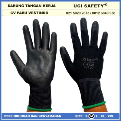 Sarung Tangan Static Statis Multi Purpose Polyester Multitask Sarung Tangan Polyurethane Karet Kerja Palm Fit Palmfit Size Ukuran S,M, L, XL Safety Gloves Uci Safety - Gambar 3