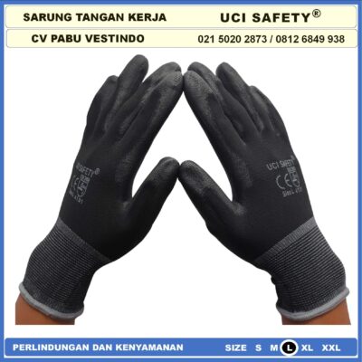 Palm fit Uci Safety hitam sarung tangan Karet Size L - Gambar 6