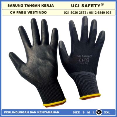 Sarung Tangan Uci Safety Bahan Nylon Polyester PU Statis Coating Karet - Gambar 5