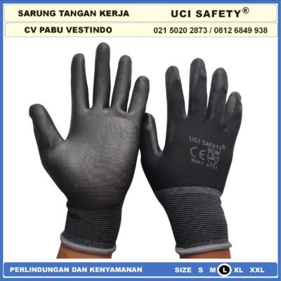 Sarung Tangan Uci Safety Hand Gloves Motor, Mekanik, Bengkel, Montir, otomotif Berkebun Proyek Bagunan Tukang Coating Karet Telapak Tangan dilapisi karet Pengaman kerja Sarung Tangan Safety Kerja Bahan Nylon Packing, Kerja, Elektronik PU Static - Gambar 7