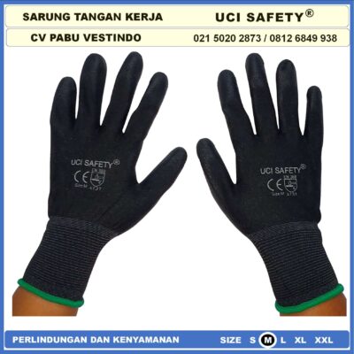 Sarung Tangan Uci Safety Bahan Nylon Polyester PU Statis Coating Karet - Gambar 8