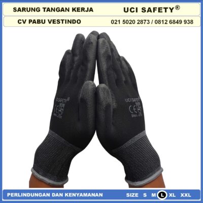 Safety Gloves Bahan Nylon Polyester Sarung Tangan Hitam Black - Gambar 7