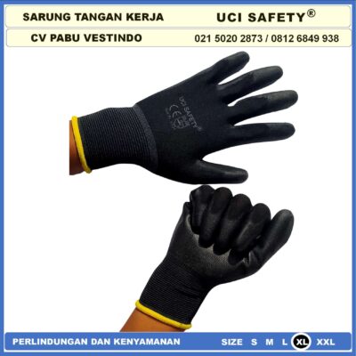 Sarung Tangan Industri Pabrik Uci Safety Motor Bengkel otomotif Bagunan Coating Karet Pengaman kerja Packing PU Statis Multitask Karet Palm Fit Ukuran S,M, L, XL Proyek Satpam - Gambar 2