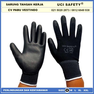 Uci Safety Karet Telapak Tangan dilapisi karet Bahan Nylon Polyester - Gambar 4