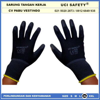 Sarung Tangan Polyurethane Motor Montir Hitam Black Uci Safety Static Multi Purpose Security Bagunan Elektronik Assembly - Gambar 5