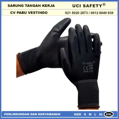 Safety Gloves Bahan Nylon Statis Polyester Sarung Tangan Sarung Tangan Safety Kerja Multi Purpose PU Karet Palmfit Dilapisi Karet Motor, Mekanik, Bengkel, Montir, otomotif Telapak Tangan dilapisi karet Pengaman kerja Uci Safety Kerja - Gambar 2