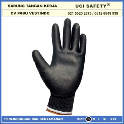 Safety Gloves Bahan Nylon Polyester Coating Karet Bagunan Montir Motor Hitam Black Dilapisi Karet Proyek Palm Fit Polyurethane Multi Purpose PU Packing Telapak Tangan dilapisi karet - Gambar 7